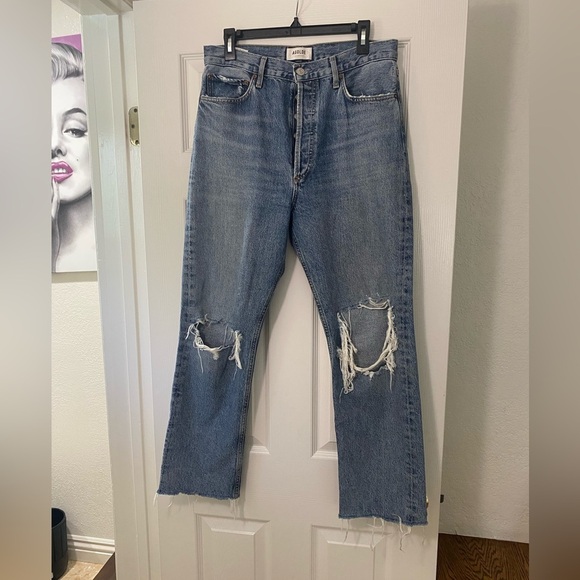 Agolde 90s High Rise Loose Fit Distressed Jeans – Button Fly – Size 29 - Picture 2 of 7